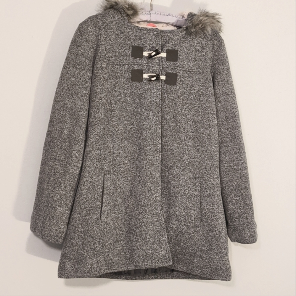 Girls Old Navy Faux Fur Gray Hooded Parka Girls XXL (16)